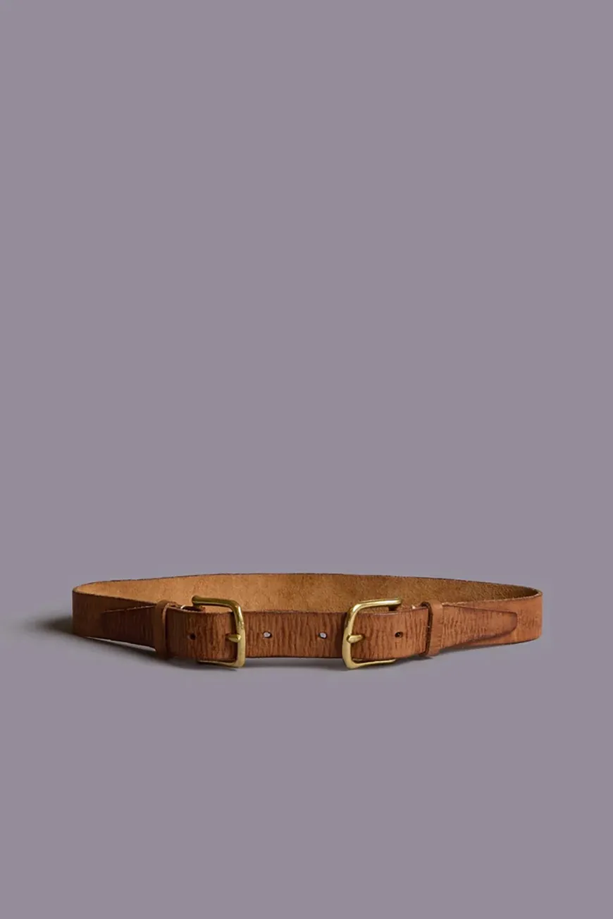 Boutique77 - חגורה Double Buckle – R13WA073A084 – light-brown-with-brass – 1