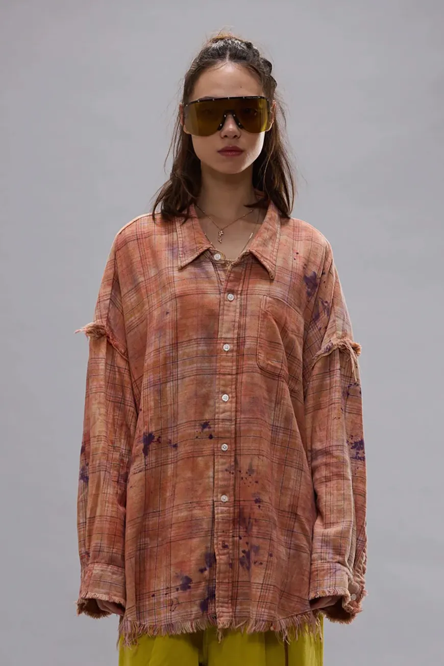 Boutique77 - חולצה Shredded Seam Drop Neck – R13WR075R654B – overdyed-orange-purple-plaid – 3