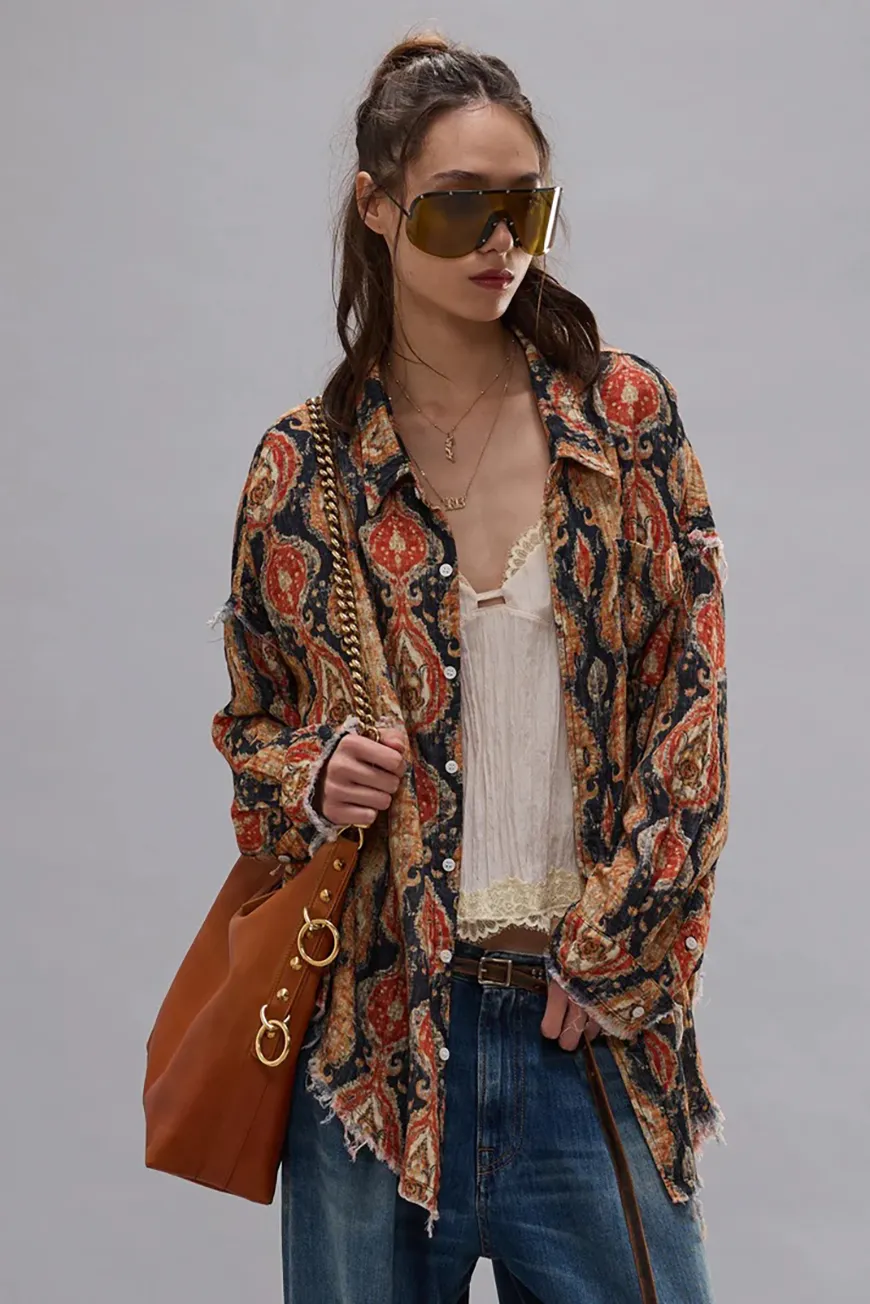 Boutique77 - חולצה Shredded Seam Drop Neck – R13WR075R662B – orange-dark-navy-multicolor – 1