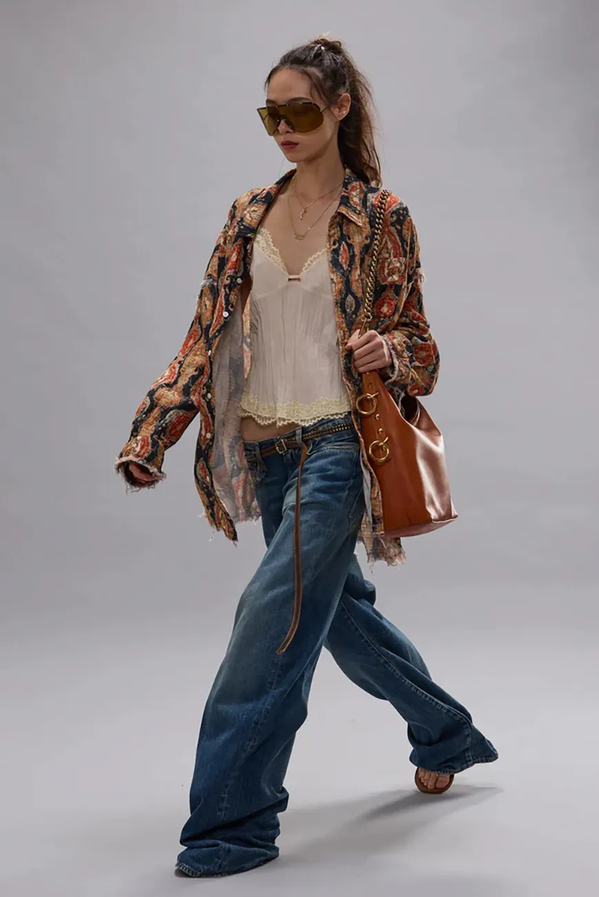 Boutique77 - חולצה Shredded Seam Drop Neck – R13WR075R662B – orange-dark-navy-multicolor – 1