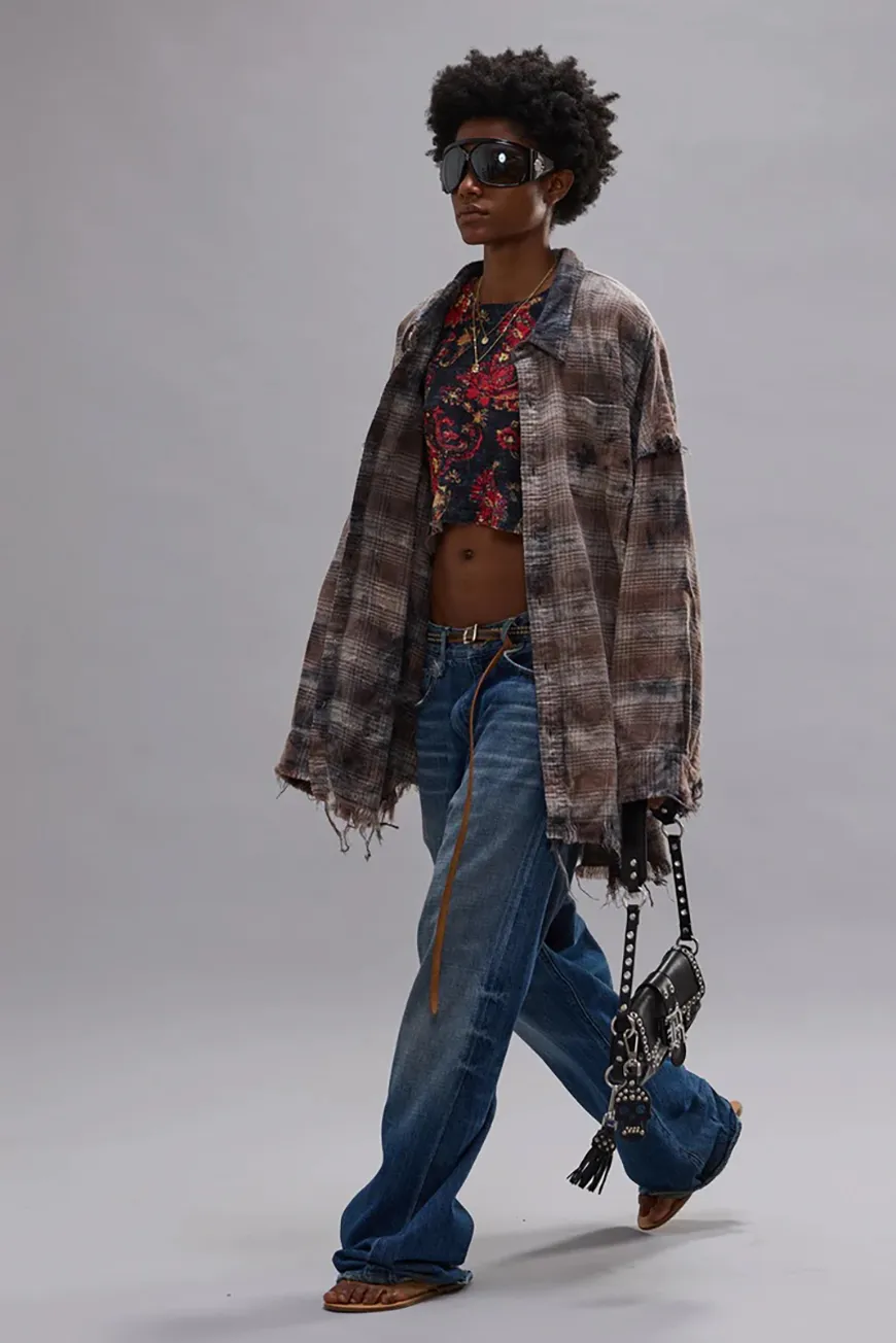 Boutique77 - חולצה Shredded Seam Drop Neck – R13WR075R684B – overdyed-grey-plaid – 1