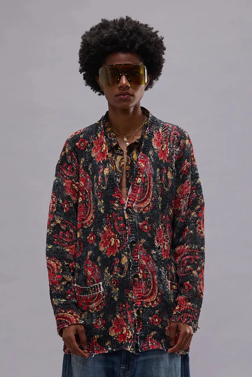 Boutique77 - קרדיגן Printed Boyfriend – R13WY237Y249A – black-red-multicolor-2 – 3